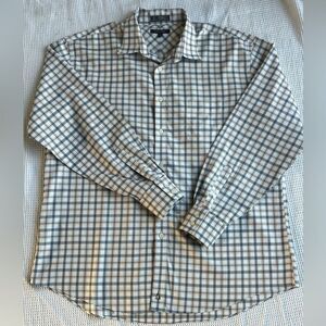 Nordstrom Cream Plaid Wrinkle Free Button Down 100%Cotton  Long Sleeve Shirt XXL